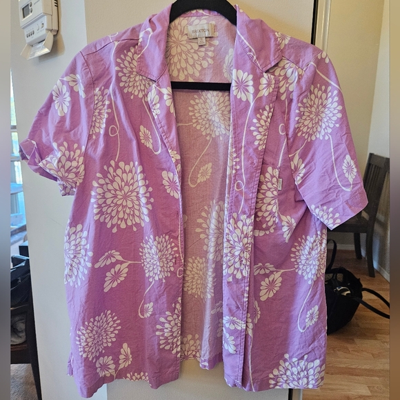 Brixton Bunker Garden Boyfriend Purple and White Button Up Shirt Size Small - Picture 2 of 6